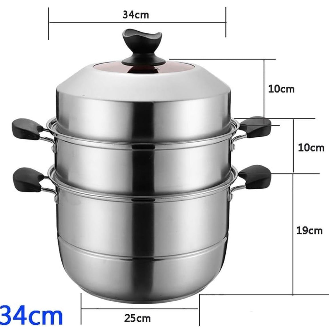 Autocuiseur Vapeur Jinzhen 34cm en Acier Inoxydable Épais - 2 Niveaux