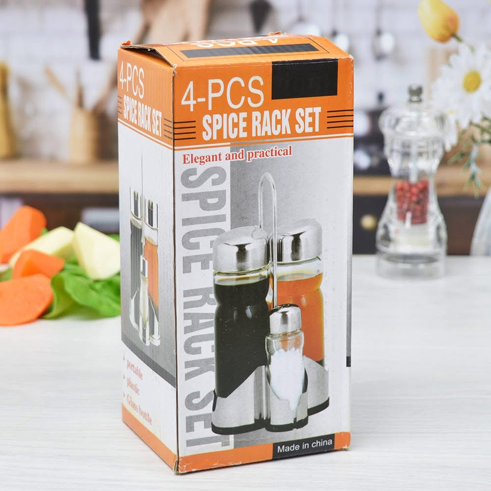 Service à Condiments 4 Pièces avec Support – Huilier, Vinaigrier et Salière/Poivrière