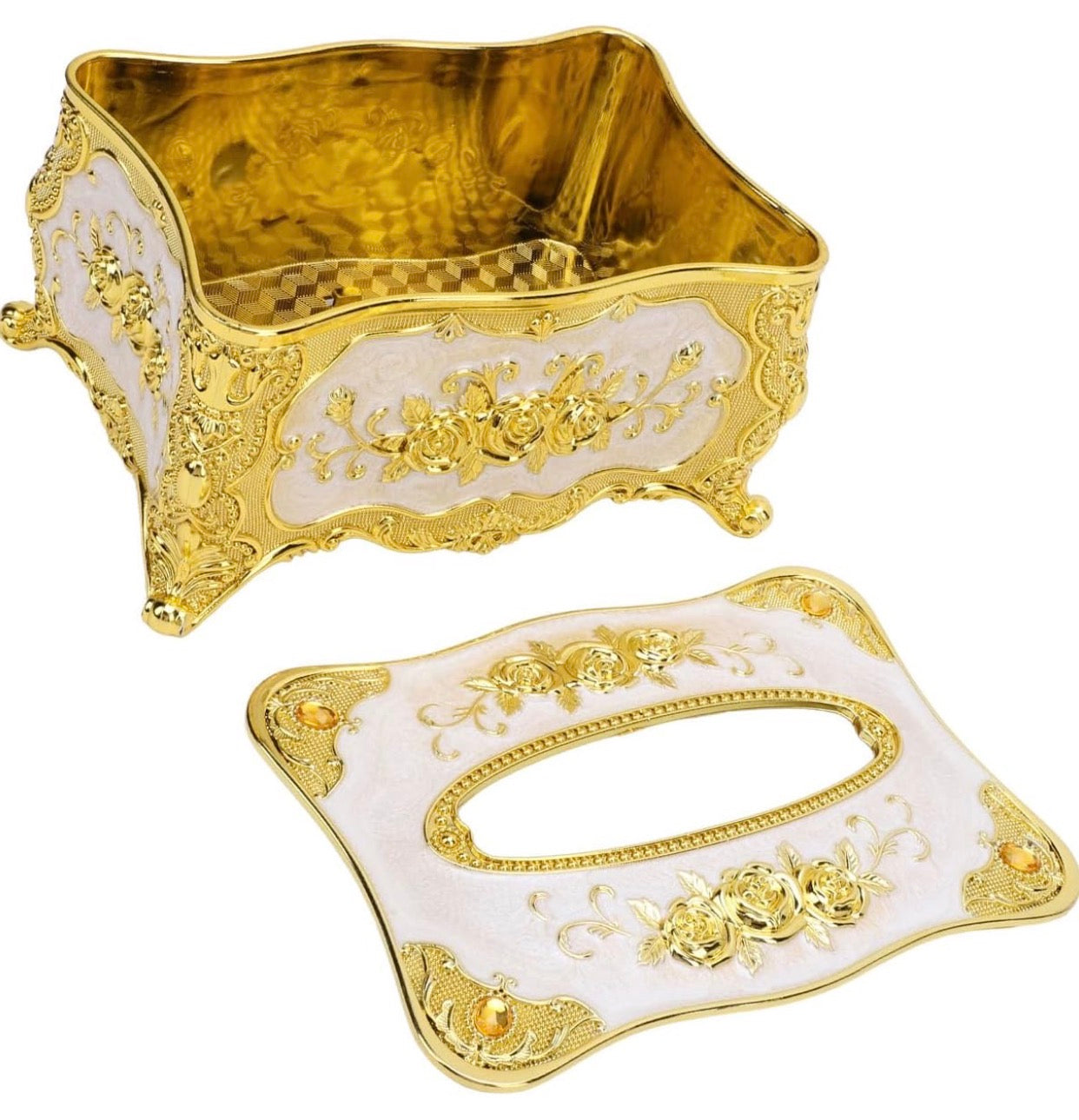 Boîte à Mouchoirs de Luxe Style Royal – Finition Or et Motifs Floraux
