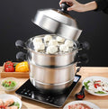 Autocuiseur Vapeur Jinzhen 34cm en Acier Inoxydable Épais - 2 Niveaux