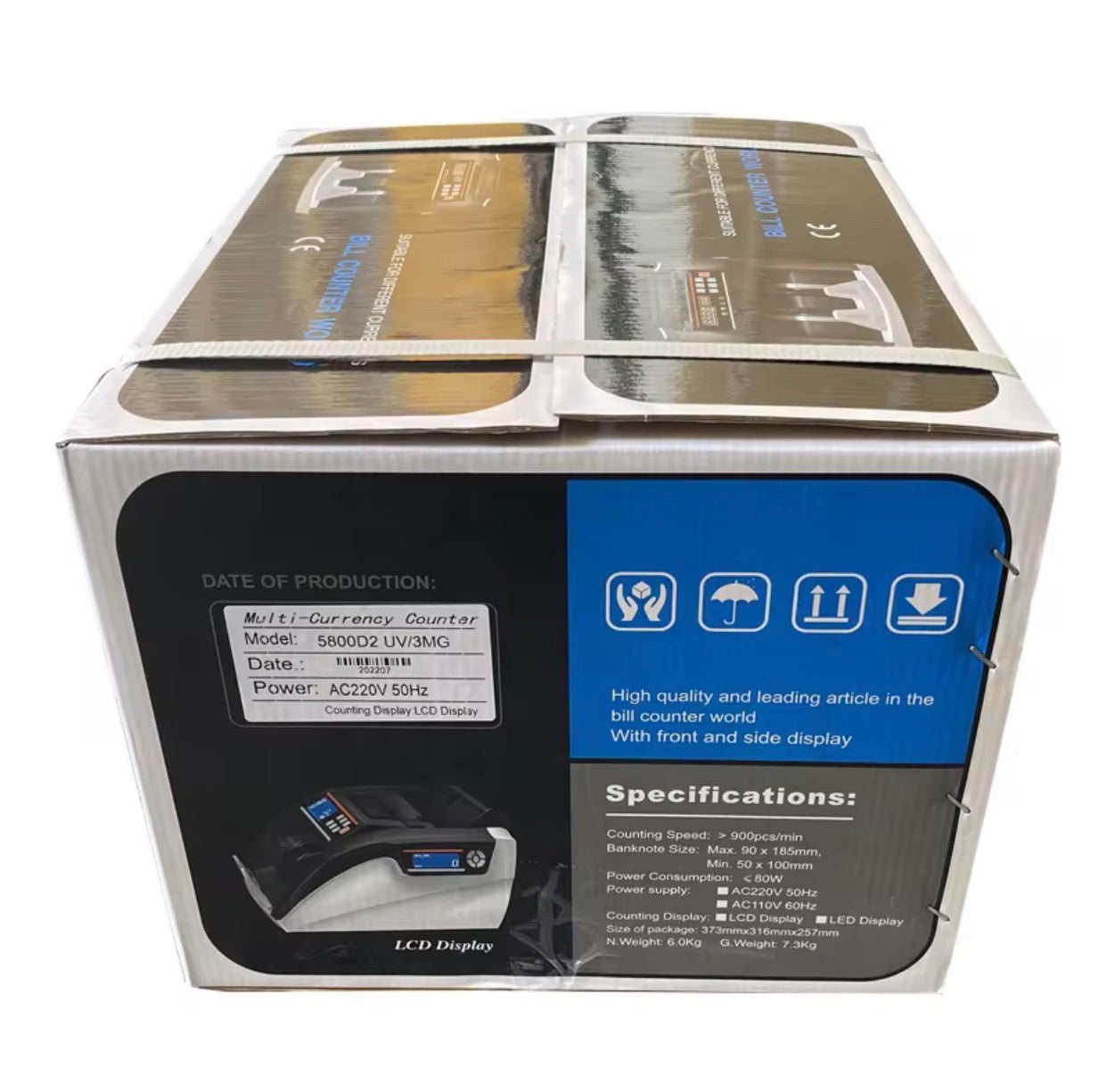 Compteuse de Billets Multi-Devises 5800D2 UV/3MG - Haute Précision avec Détecteur de Faux Billets et Double Écran LCD