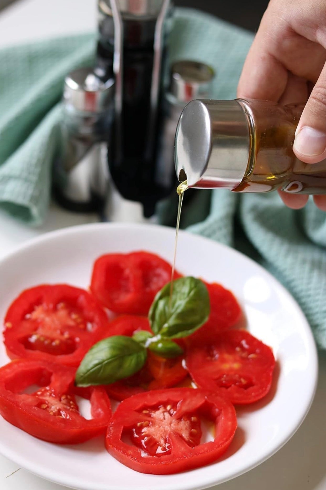 Service à Condiments 4 Pièces avec Support – Huilier, Vinaigrier et Salière/Poivrière