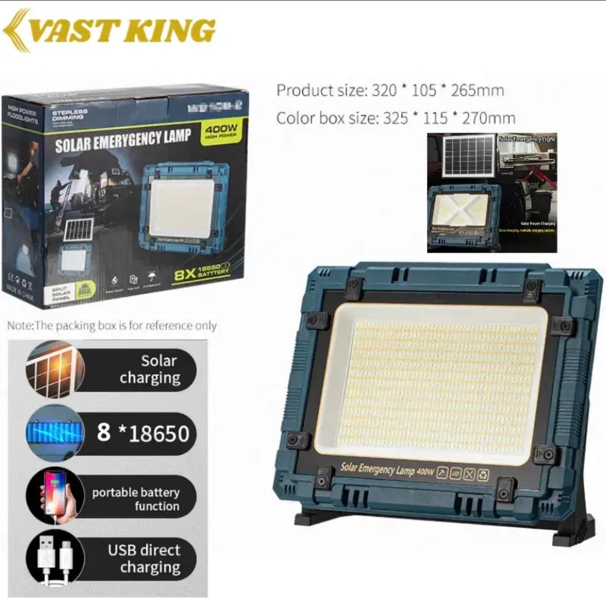 Projecteur Solaire LED 400W – Panneau Solaire Déporté & Batterie Géante (8x 18650)