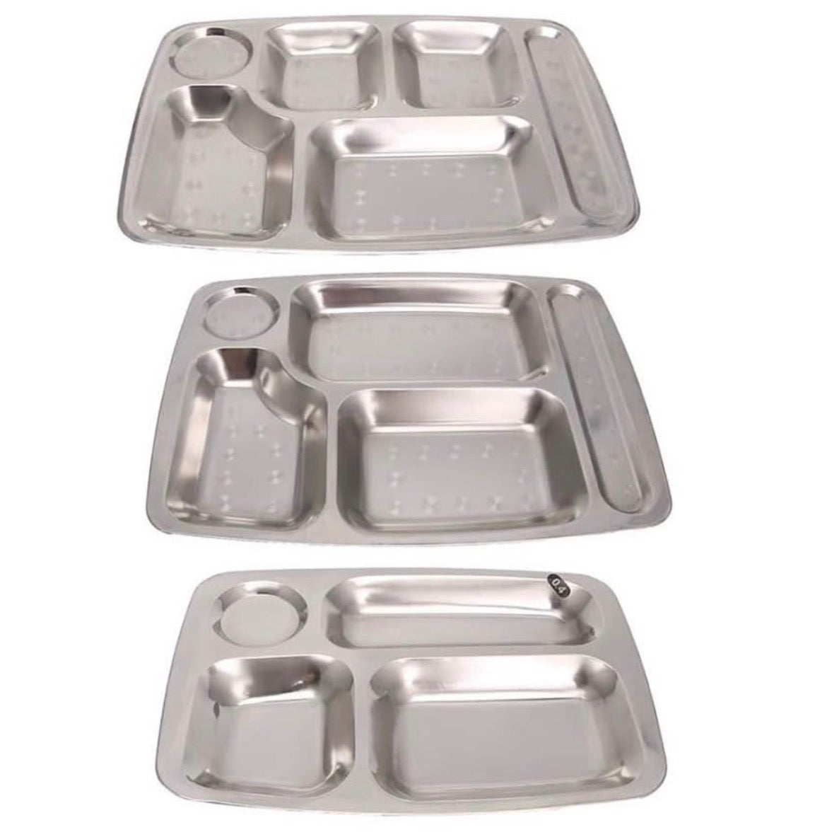 Plateau repas compartimenté en acier inoxydable - Style Cantine / Thali (Taille 6)
