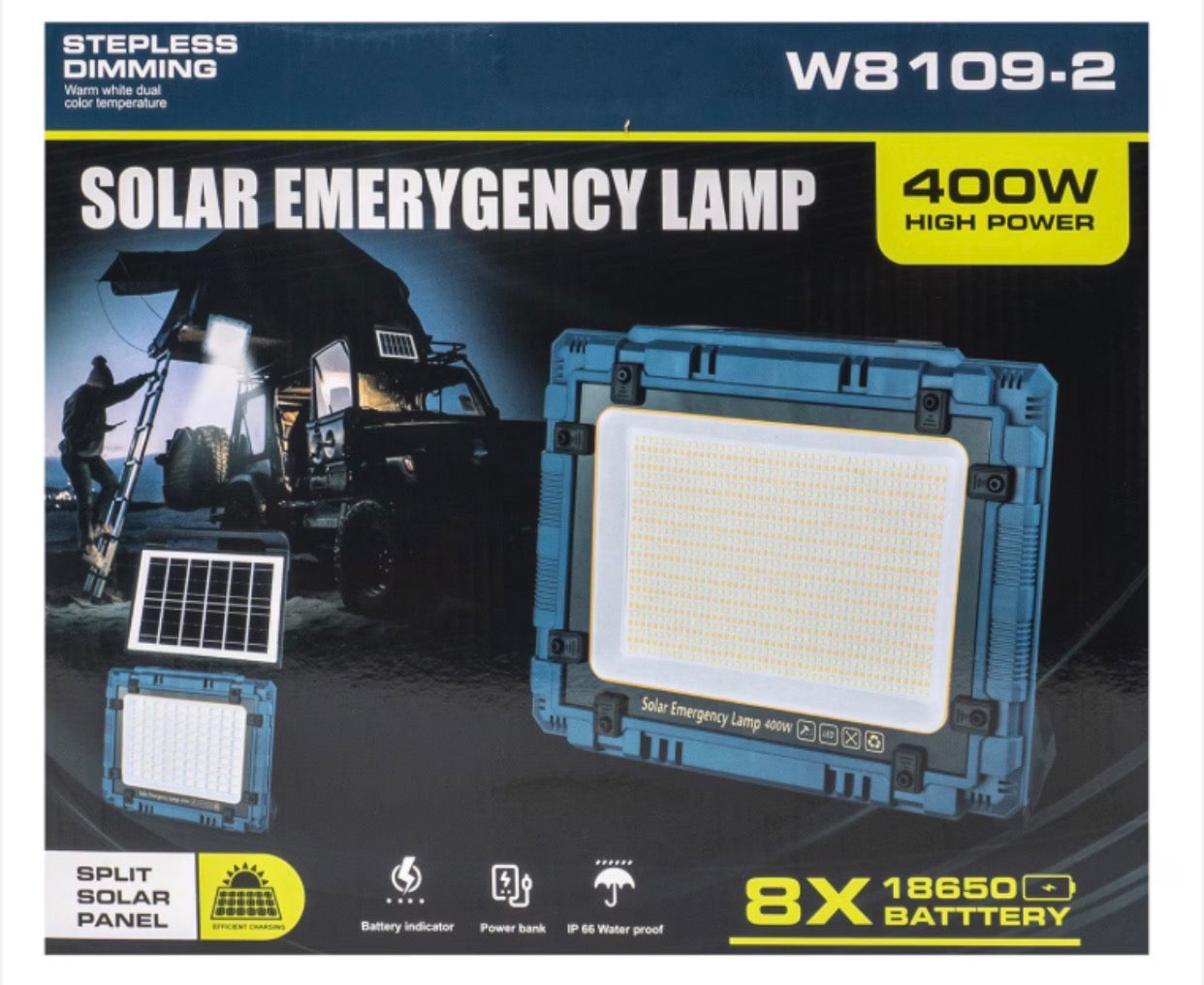 Projecteur Solaire LED 400W – Panneau Solaire Déporté & Batterie Géante (8x 18650)