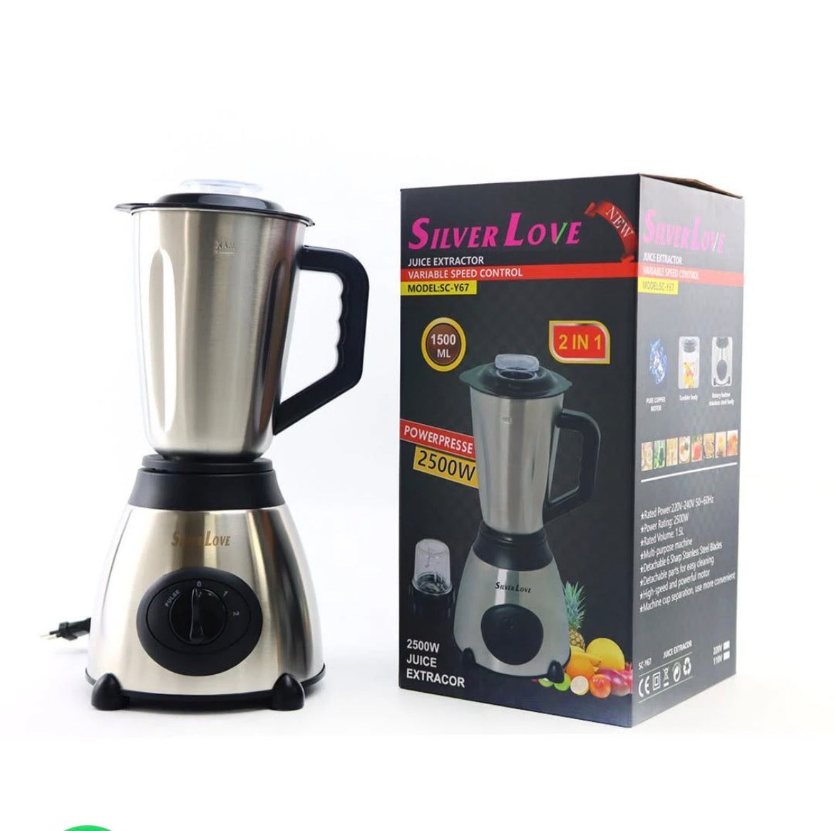 Blender & Extracteur de Jus Silver Love SC-Y67 Acier Inoxydable 1.5L