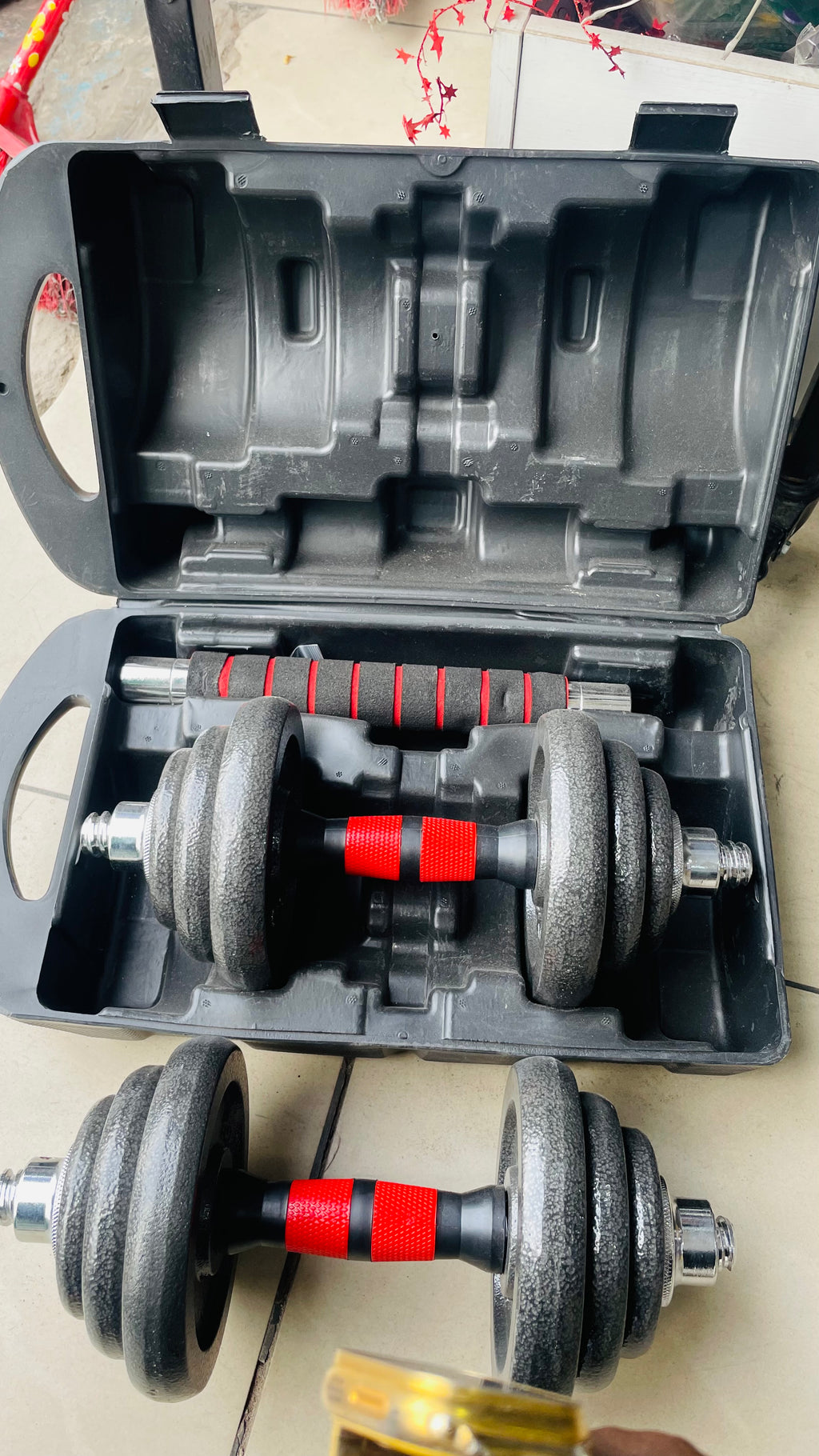 Ensemble d'haltères réglables 20 kg (ou le poids exact) avec barre de connexion – Kit d'entraînement à domicile