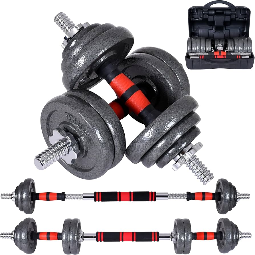 Ensemble d'haltères réglables 20 kg (ou le poids exact) avec barre de connexion – Kit d'entraînement à domicile